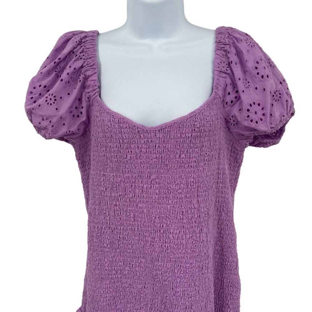 NEW Likely Tayaisha Dress Violet Eyelet Smocked Puff Sleeves Mini Dress 14 - Picture 5 of 12